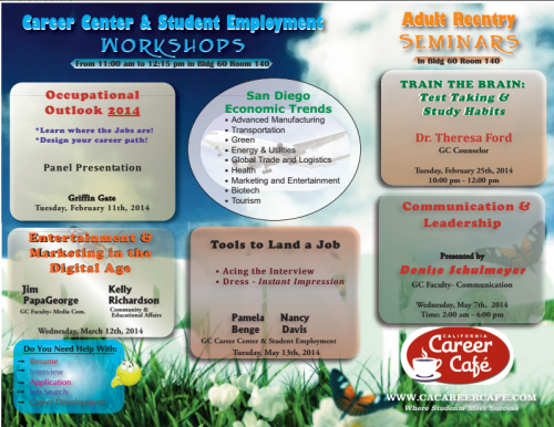 Spring 2014 Career Workshops Brochure  Courtesy of; Nancy Davis