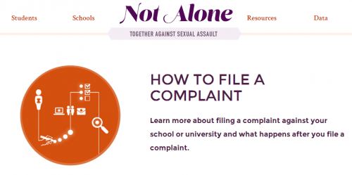 Screenshot of the website Not Alone. Courtesy of; www.notalone.gov