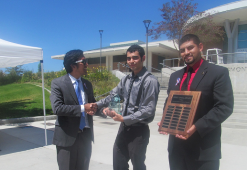 Student accepting award (left to right) Esau Cortez, Javier Partida, Rafael Navarrete Photo by: Dylan Phiefer
