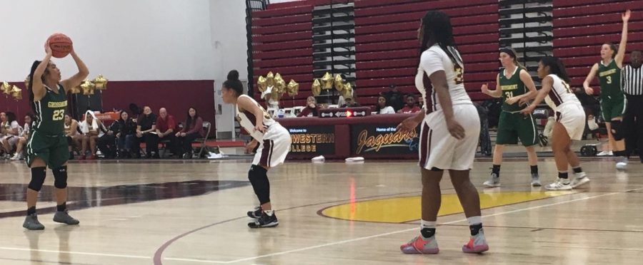 Drew Mendoza, #23, looks for an open teammate during the final game of the of the 2018-2019 season against South Western College.  