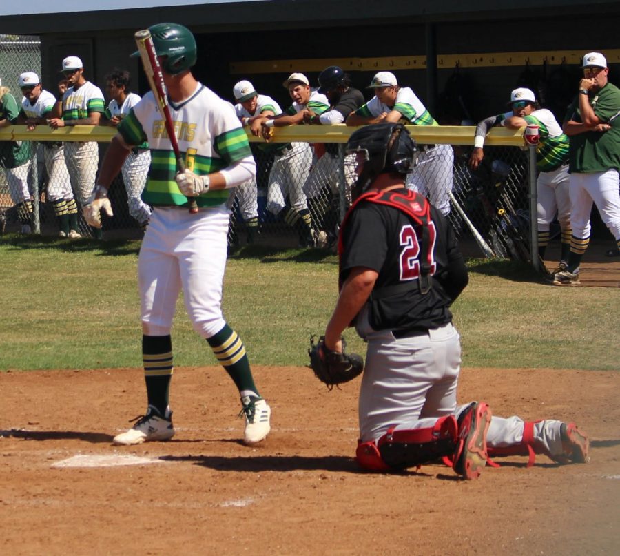 Freshman Outfielder, Terrence Simmons up to bat against San Diego City Knights, April 23. 	