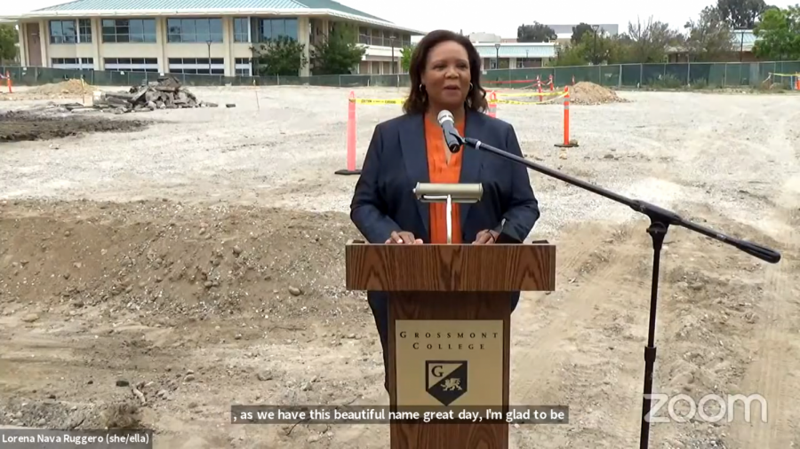 Former interim President Marsha Gable speaking at the groundbreaking ceremony.